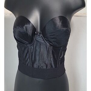 Vintage 36C Wonderbra Strapless‎ Bustier Bra Black Satin 7554 Mob Wife Goth